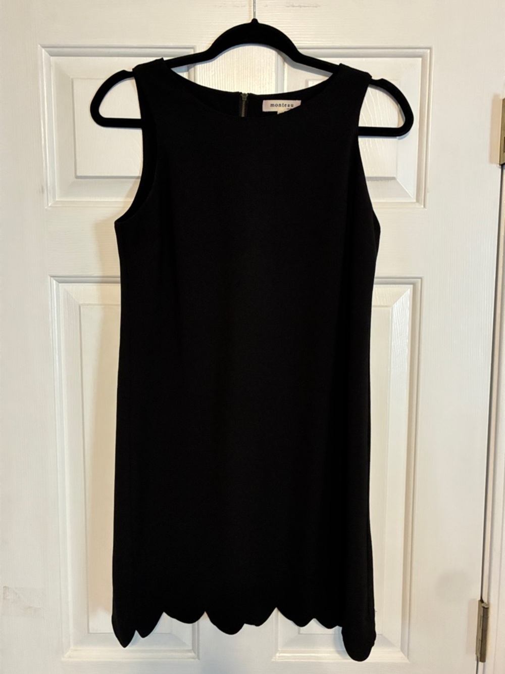 Monteau Black Sleeveless Shift Dress with Scallop Hem